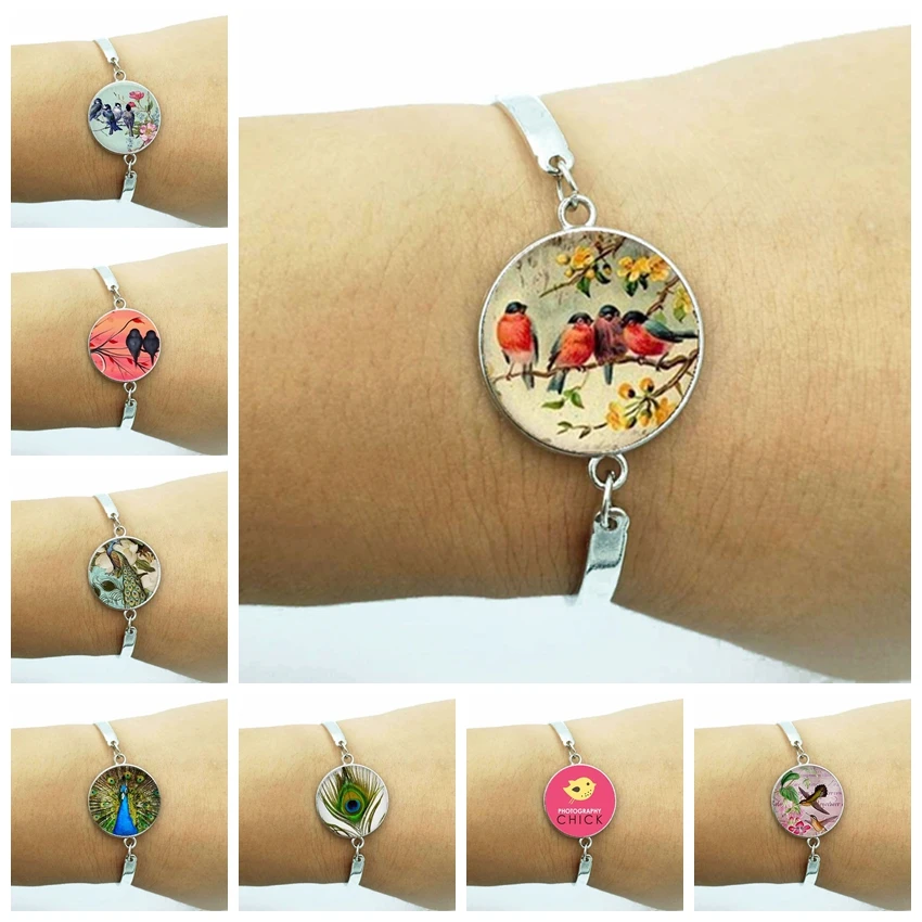 Винтажный серебряный браслет с птицами для свадебной вечеринки ювелирное