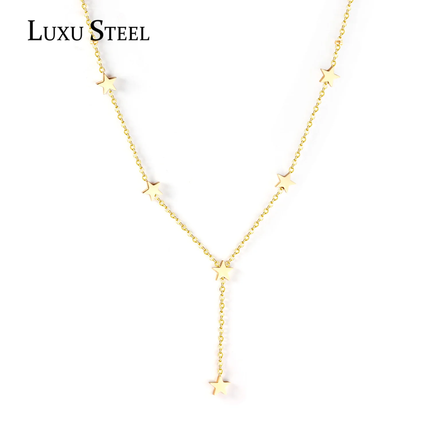 

LUXUSTEEL Stainless Steel Star Necklace Women Girl Accessories Gold Color Tassel Jewelry Trendy Style Chains Necklaces