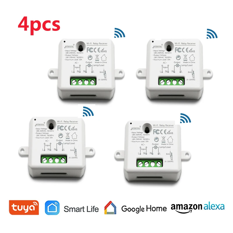 4pcs 2/3/4 шт. Wi-Fi дистанционный переключатель освещения модуль Tuya/приложение Smart life дистанционное управление совместимый для Google Home Amazon Alexa Echo IFTTT - Комплект: 4pcs