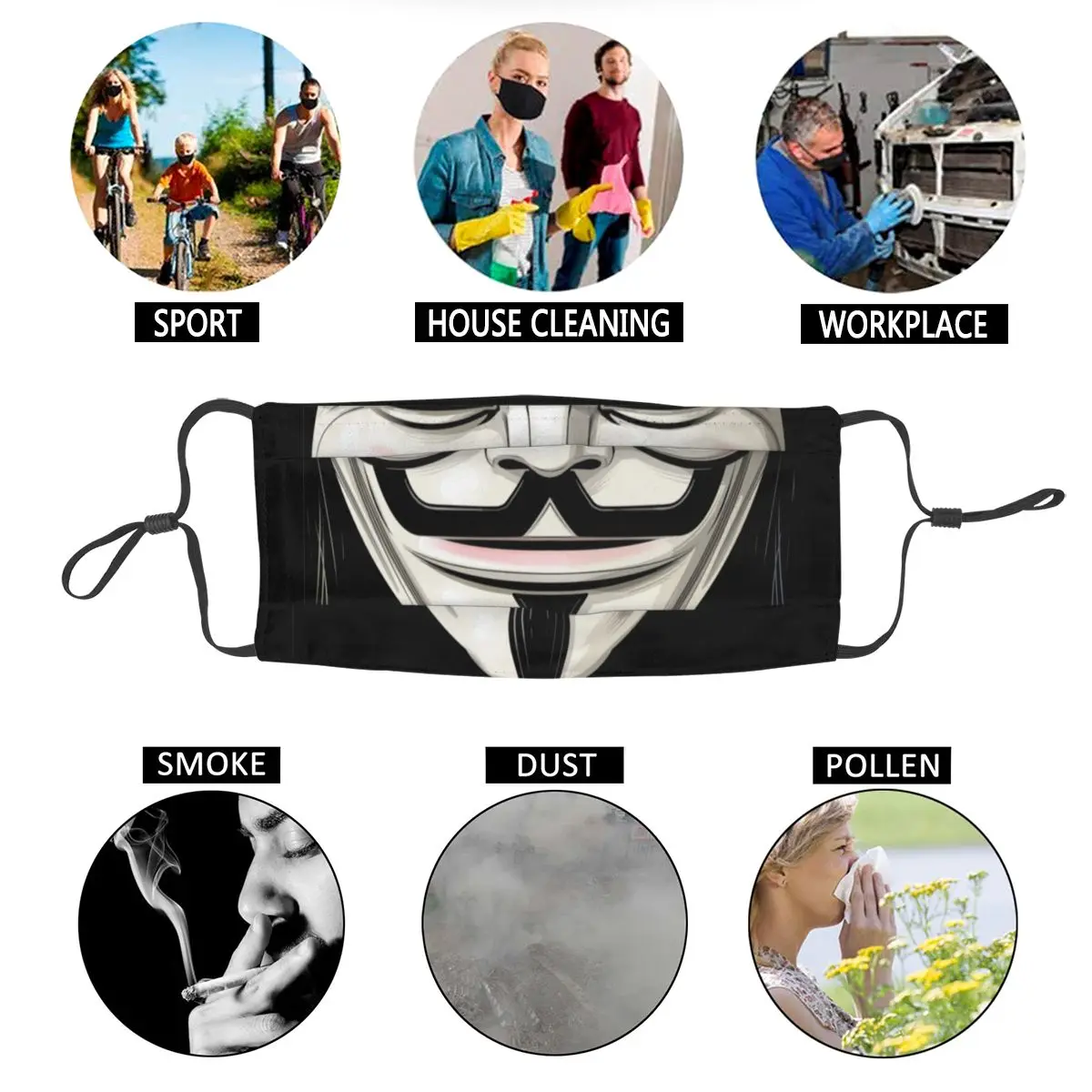 

Reusable Face Mouth Mask V For Vendetta Streetwear Anti Haze Dust Protection Cover