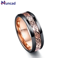 nuncad 8mm mens rings size 7 12 rose gold dragon pattern tungsten steel ring black color ring jewelry