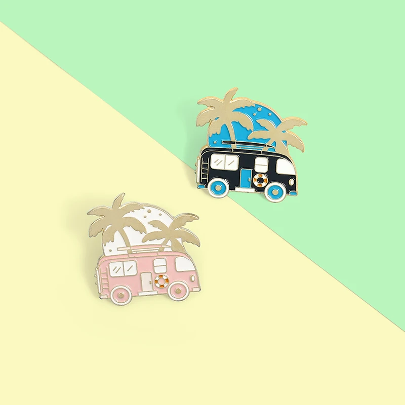Милые эмалированные штифты с мультяшным автобусом для путешествий отдыха