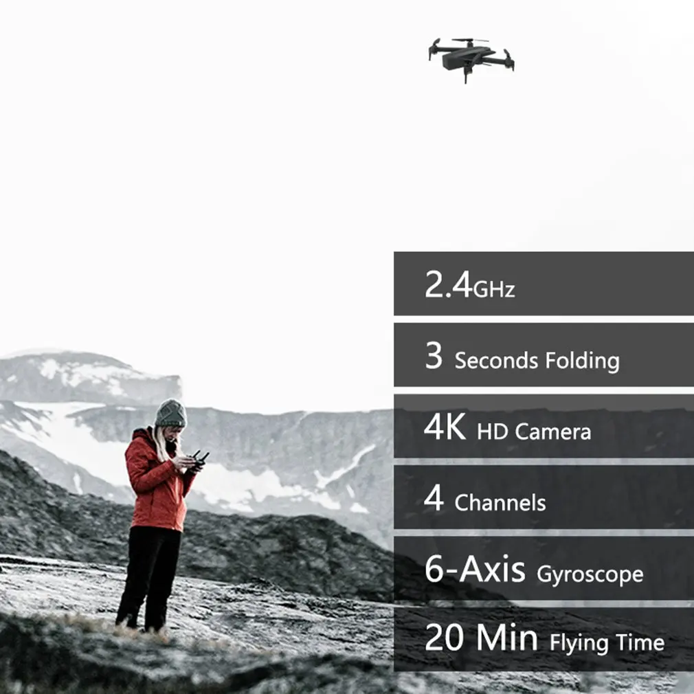 GW106 Foldable RC Drone With 4K HD Camera FPV Long Flight Time Headless Mode RC Helicopter Aircraft Remote Control Toys