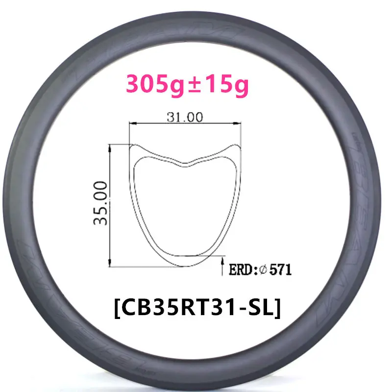 

[CB35RT31-SL] Ultralight 305g 31mm wide 35mm Depth 700C Carbon Gravel CX Road Rims Tubular road carbon wheels