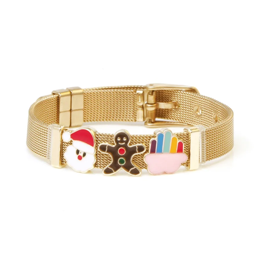 Браслет из нержавеющей стали под розовое золото с бусинами и Шармами | Украшения