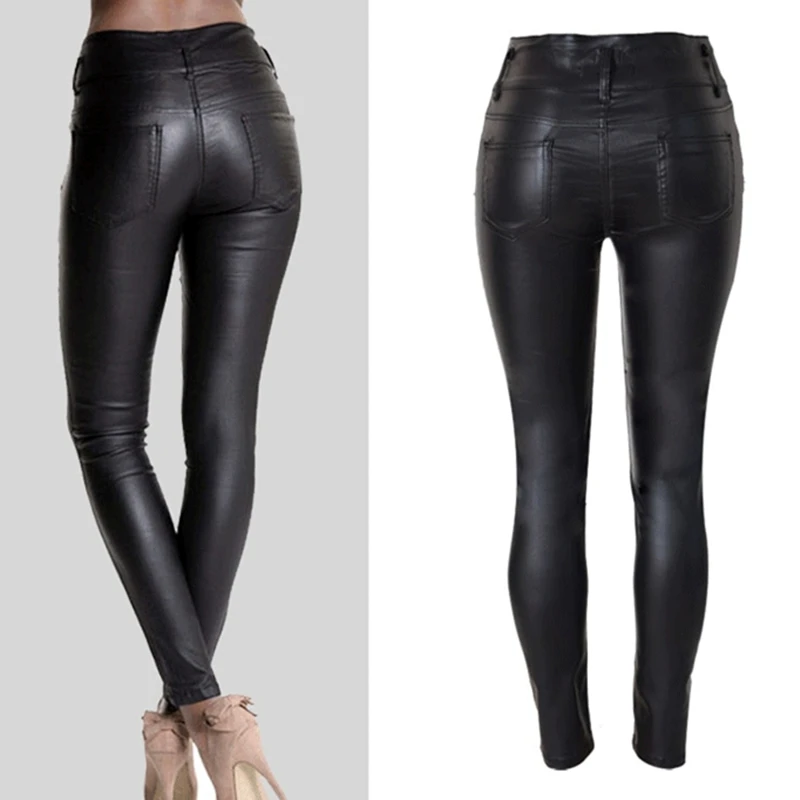 

Dunayskiy Women Pu Leather Pants Black Sexy Stretch Bodycon Trousers Women High Waist Long Pants
