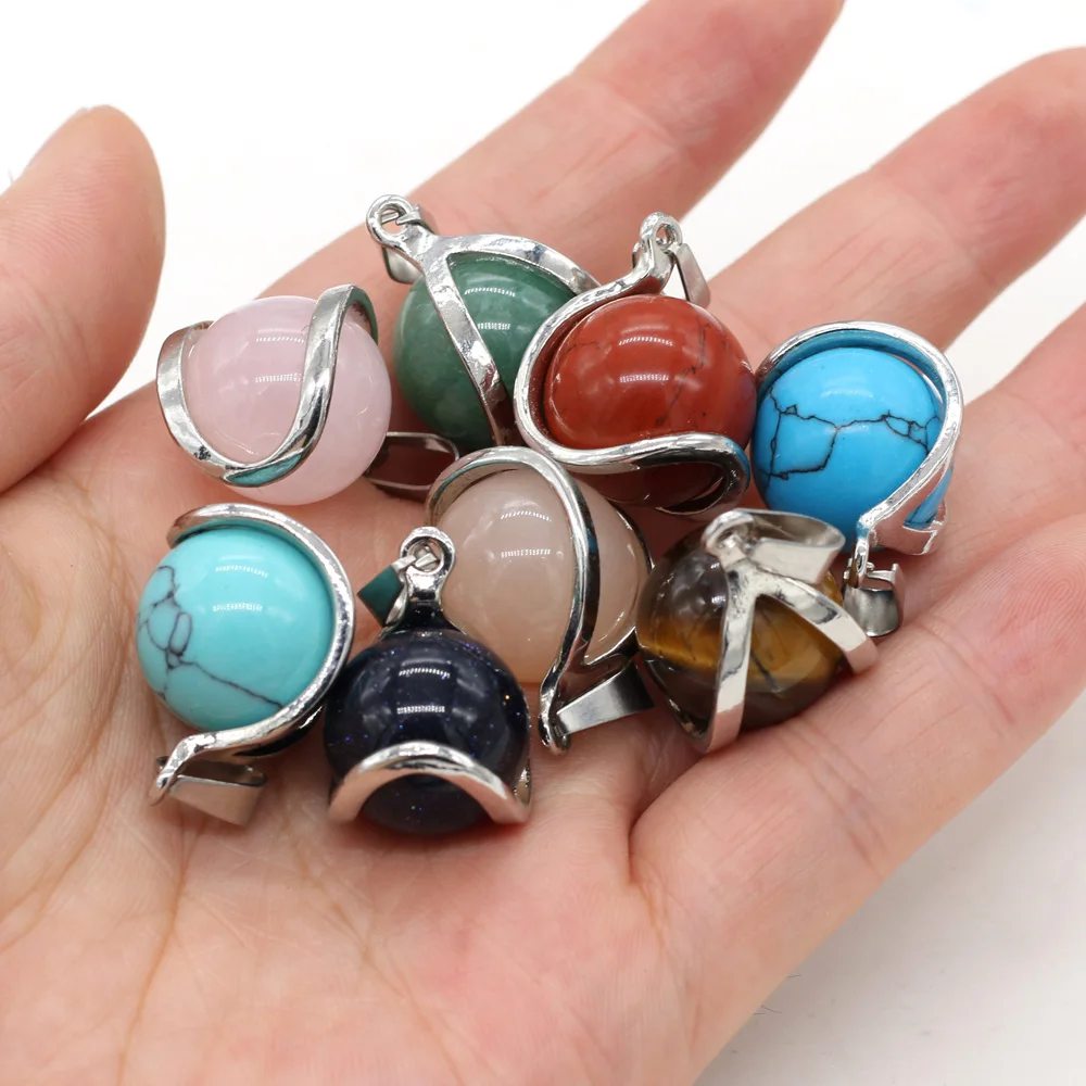 

1pcs Natural Stone Round Blue Sand Rose Quartzs Charm Pendant for Jewelry Making DIY Necklace Earring Accessories Size 16x23mm