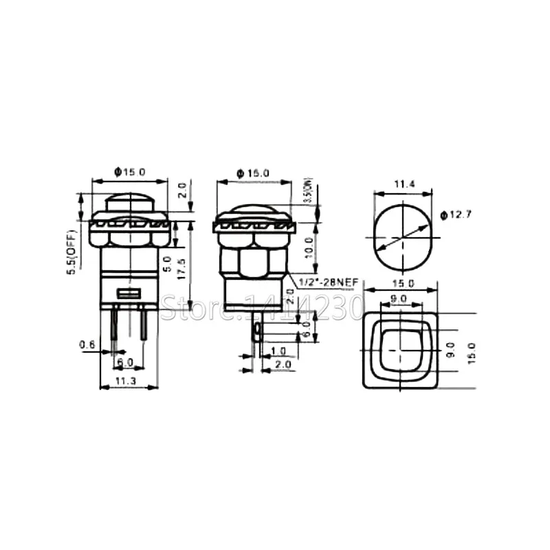 

10Pcs DS-426 Hole 12mm 2 Pin Self-Locking 250V 1.5A 3A 125V 1.5A 250V AC ON - OFF Square Push Button Switch Latching Red