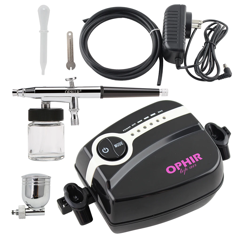 OPHIR Pro Portable Airbrush Compressor Kit 5-Adjustable Mini Air Compressor for Cake Decorating Body Paint Nail Art _AC094+AC005