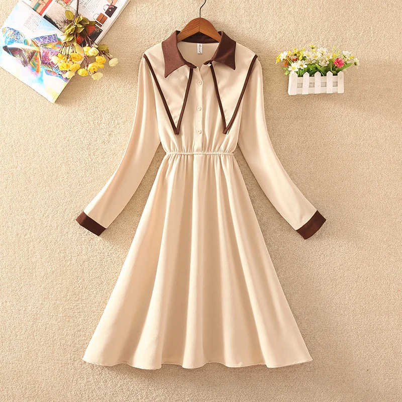 

Retro Corduroy Long-Sleeved Dress for Women Spring and Autumn Design Sense Western Style Youthful-Looking Mid-Length