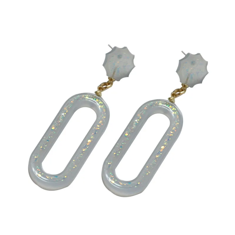 

DIY simple Earrings Korean version face show thin resin gold foil flash pink net red Earrings atmospheric geometry Fashion