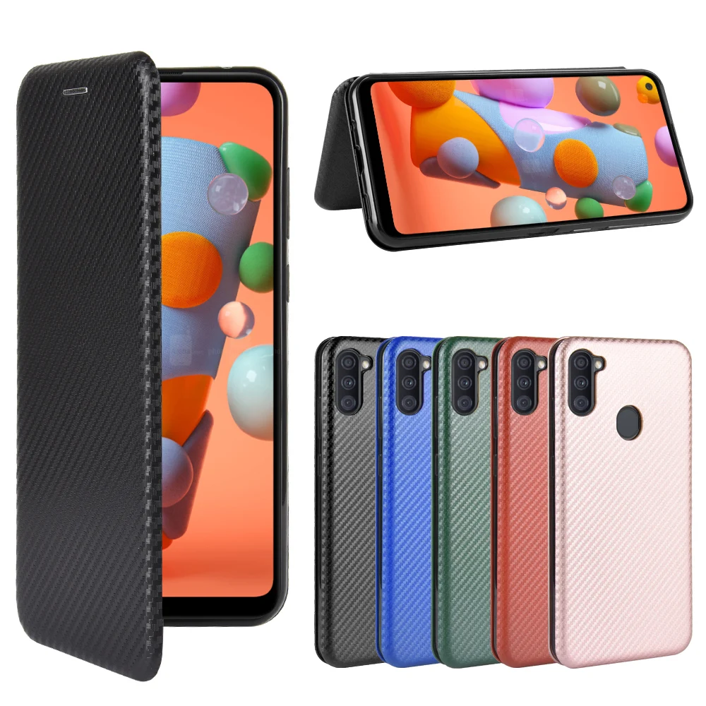 

Чехол-книжка для Samsung Galaxy A11, кожаный чехол из углеродного волокна 6,4 дюйма для Samsung A11 A 11 A115F, чехол