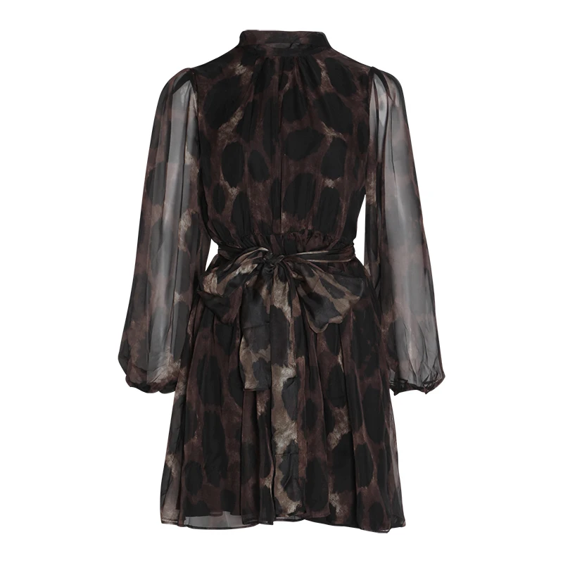 CHICEVER винтажное леопардовое Сетчатое лоскутное женское платье водолазка