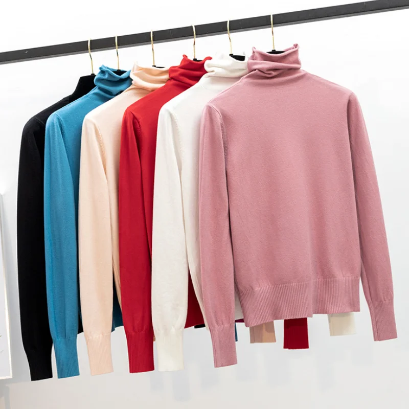 

2020 autumn winter loose Sweater pullovers women fashion long sleeve basic knit top female casual high neck basic sweater