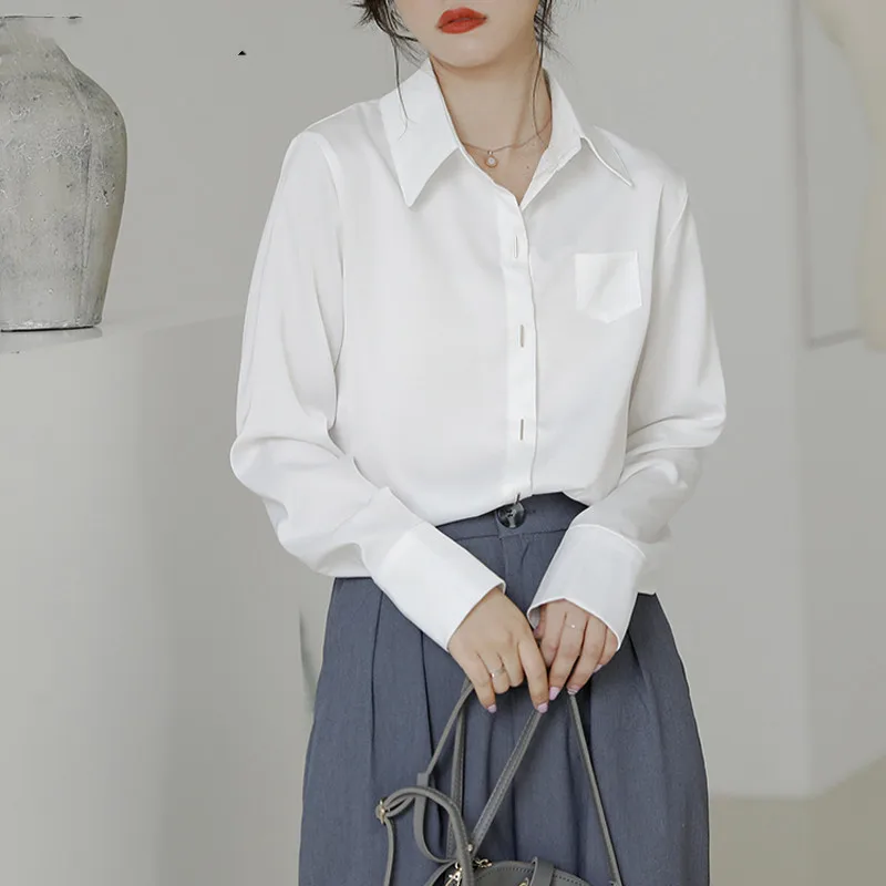 

В винтажном стиле; Белые туфли из органической кожи, рубашки для женщин, отложной воротник, длинный рукав, Офисные женские туфли одежда Топы ...