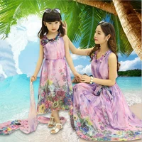 2021 summer mom and daughter family look girl and mother dress floral chiffon sleeveless clothing