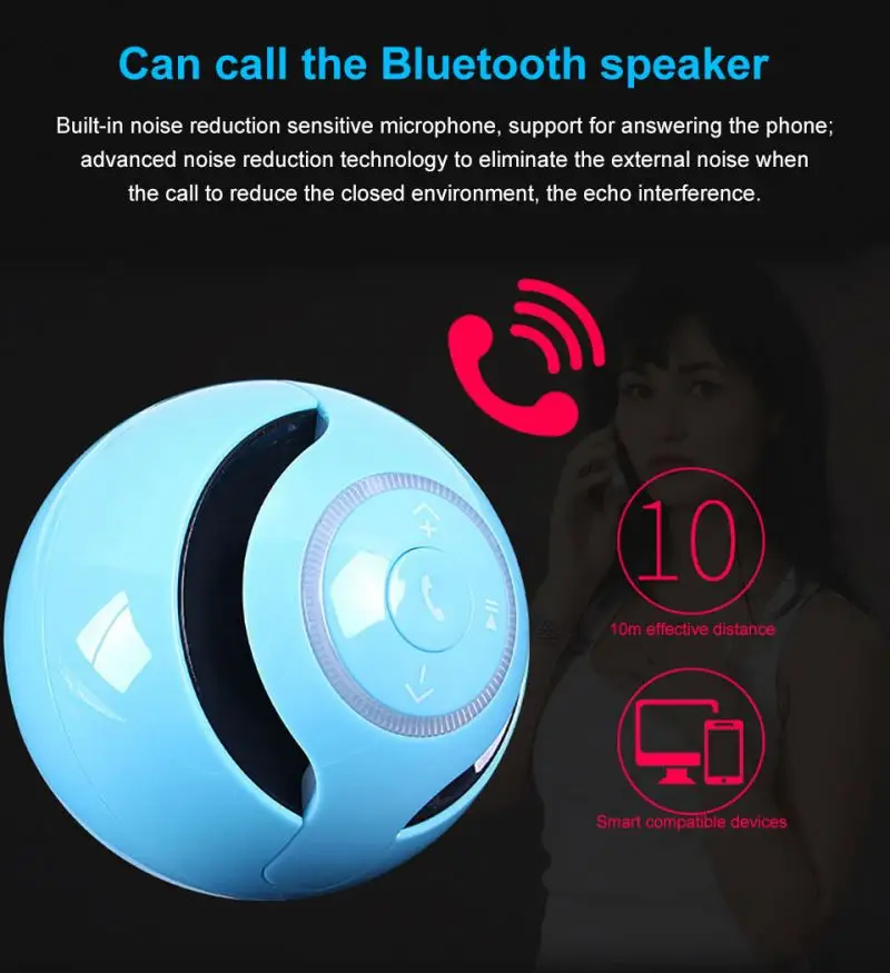 Колонка светодиодный мини беспроводной Bluetooth динамик TF USB Портативный Музыка