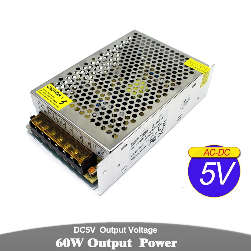 Одиночный выход DC5V 60 Вт источник питания светодиодный трансформатор 110В 220В AC к