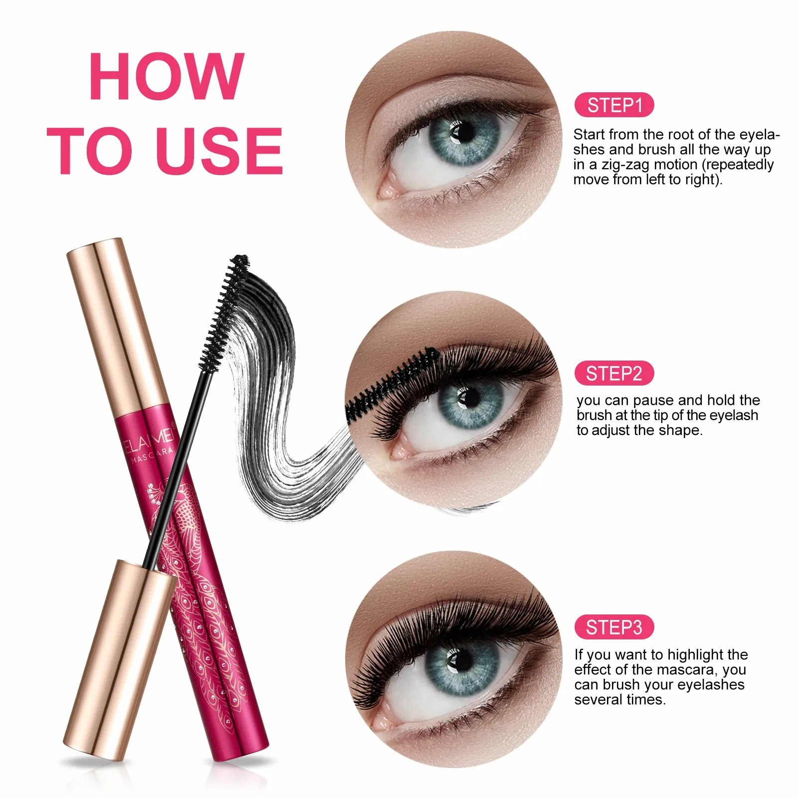 

4d Charm Mascara Volume Waterproof Lash Extensions Brush Mascara Lasting Extension Head Silicone Waterproof Silk Fibre+eyelash