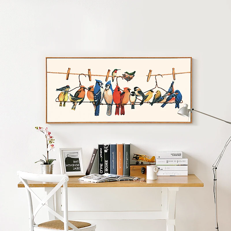 Домашнее Искусство Настенная живопись Цветные Птицы Холст Плакаты большая