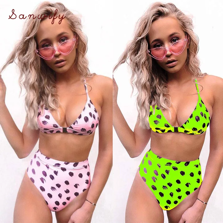 

Сексуальный купальник bikiniбикини с высокой талией, зеленое бикини с принтом, 2020