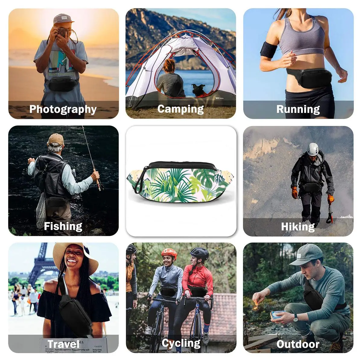

Tropical Waist Bag Polyester Fashion Waist Pack Fisherman Climbing Bag