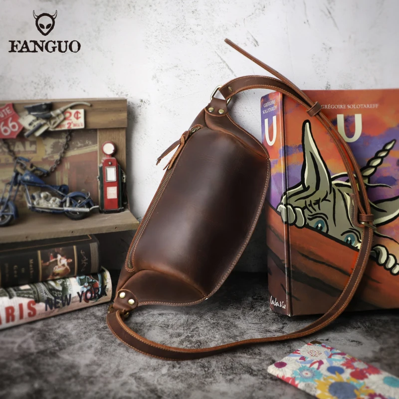 melhor Multifunction Ozuko Mochila Para Homens E Homens De Couro Artesanal Bolsa De Ombro Moda Tão Legal Peito Saco Para Viagem Curta