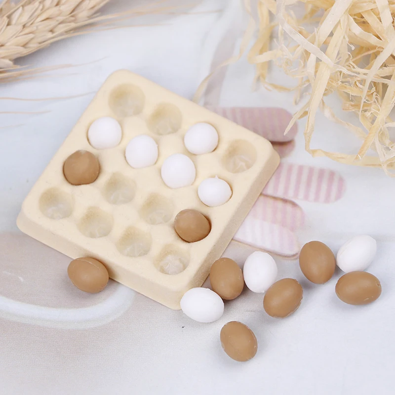 

1:12 Dollhouse miniature egg carton with 16 pcs eggs Pretend toy Doll house decoration accessories