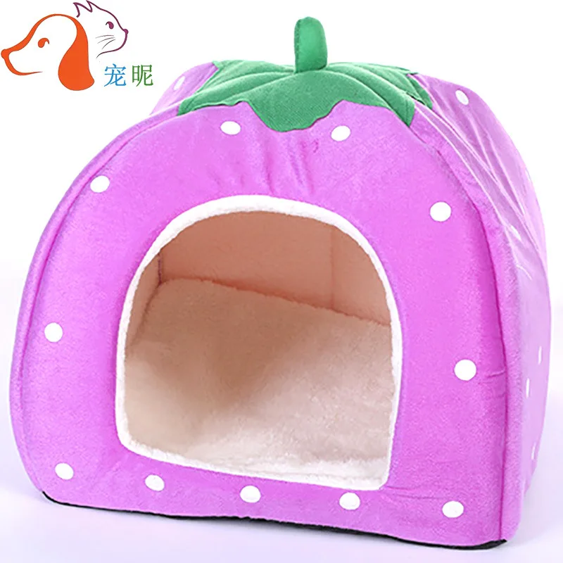 

Pet creative strawberry nest tent cat dog hamster winter warm sleeping bag rabbit cotton nest spot wholesale direct sales