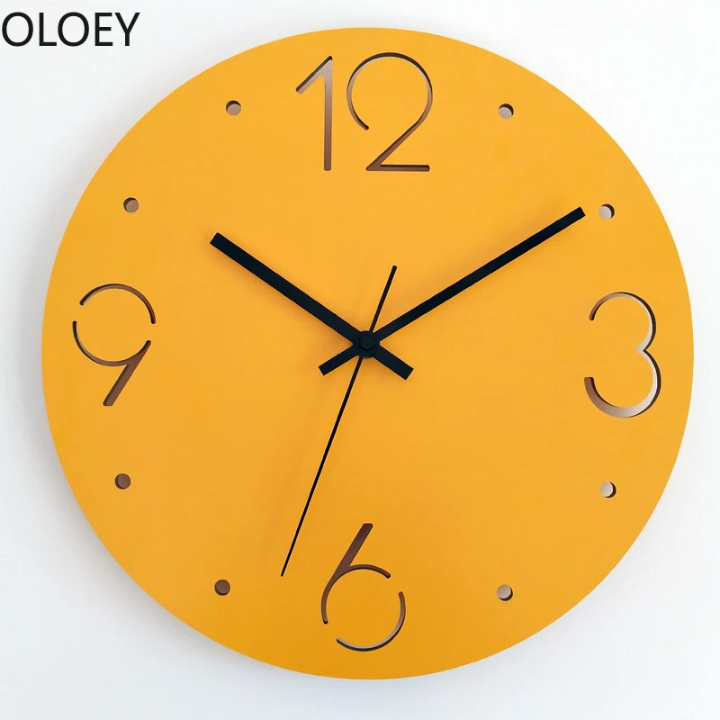 

Nordic Large Wall Clock Modern Wood Living Room Bedroom Silent Wall Watch Home Decor Yellow Clocks Office Kitchen Wall Clocks