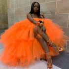 Женская длинная юбка-пачка, оранжевая юбка из тюля с заниженной талией, пышная юбка для девочек на день рождения