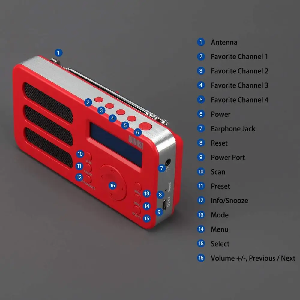 Портативное цифровое радио August MB225 DAB/DAB +/FM RDS функция двойная сигнализация