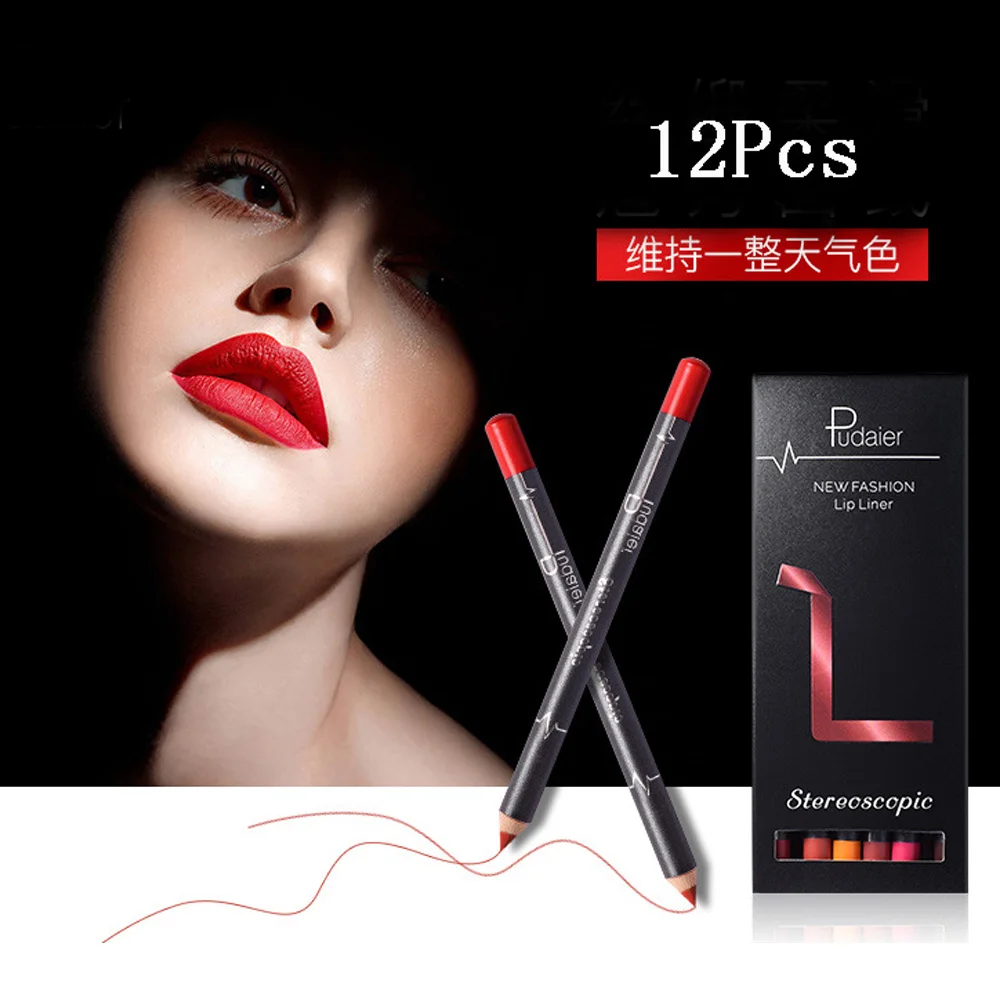 Профессиональный косметический карандаш для губ 12 цветов водостойкий Контурный