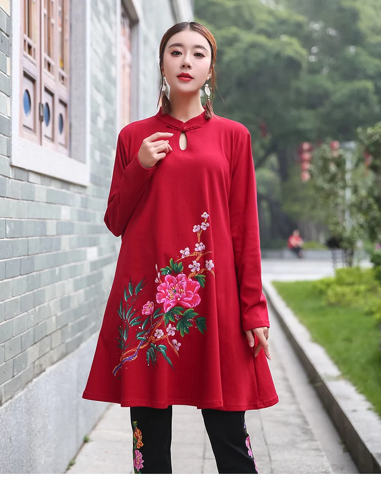 2019 женские осенние хлопковые футболки свободного покроя в китайском стиле с