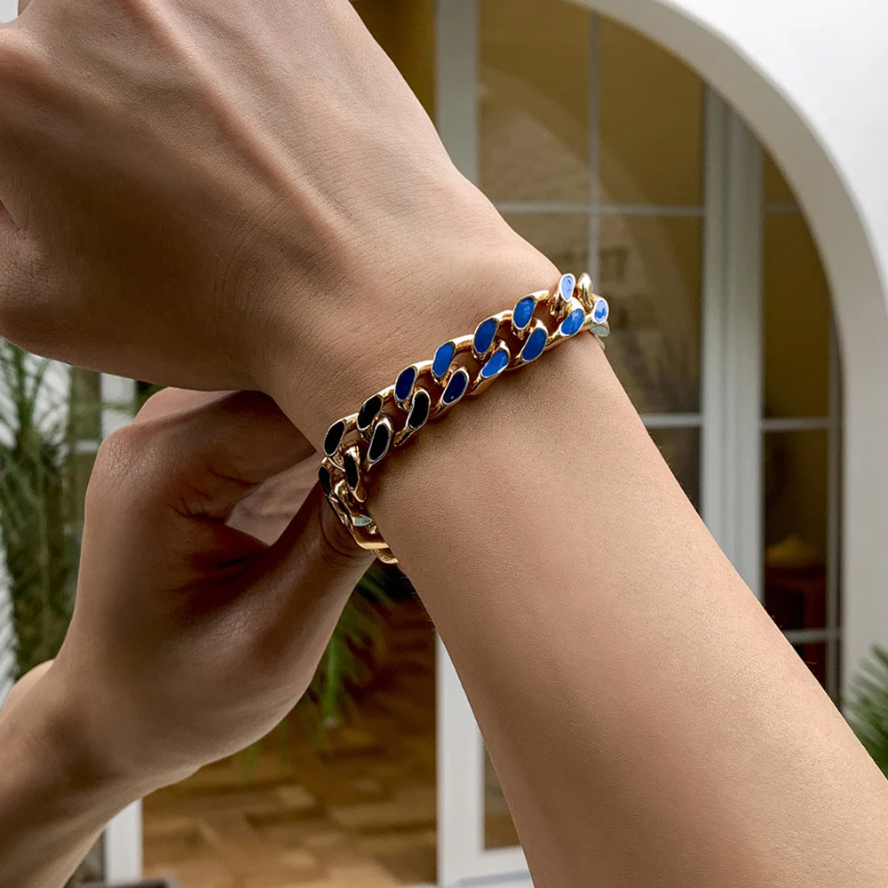 

Lacteo Y2K Rainbow Candy Colorful Chain Bangle Bracelet For Women 2021 Fashion Trendy Metal Alloy Charm Bracelet Jewelry