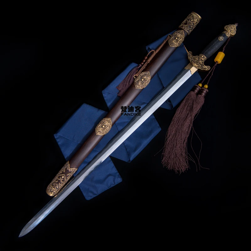 

High quality Chinese Sword handmade Fold steel under the Solid to Burn Blade Long straight Qing dynasty Sword Sharp knife