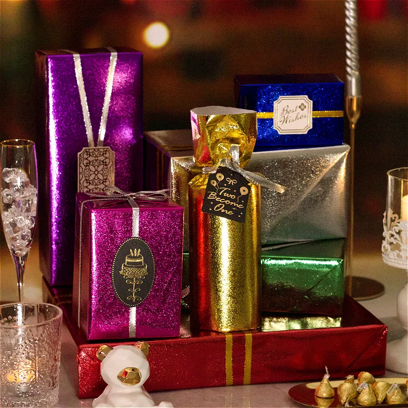 Рождественская блестящая подарочная упаковочная бумага металлическая