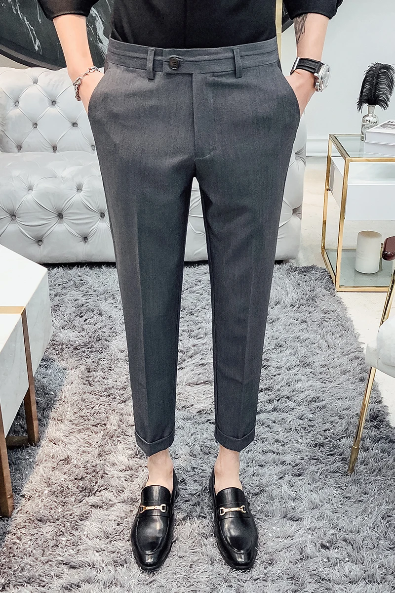 

2020 Spring And Summer New Men's Youth Popular Large Size Solid Color British Trousers Fashion Casual Nine Points Pants 28-33