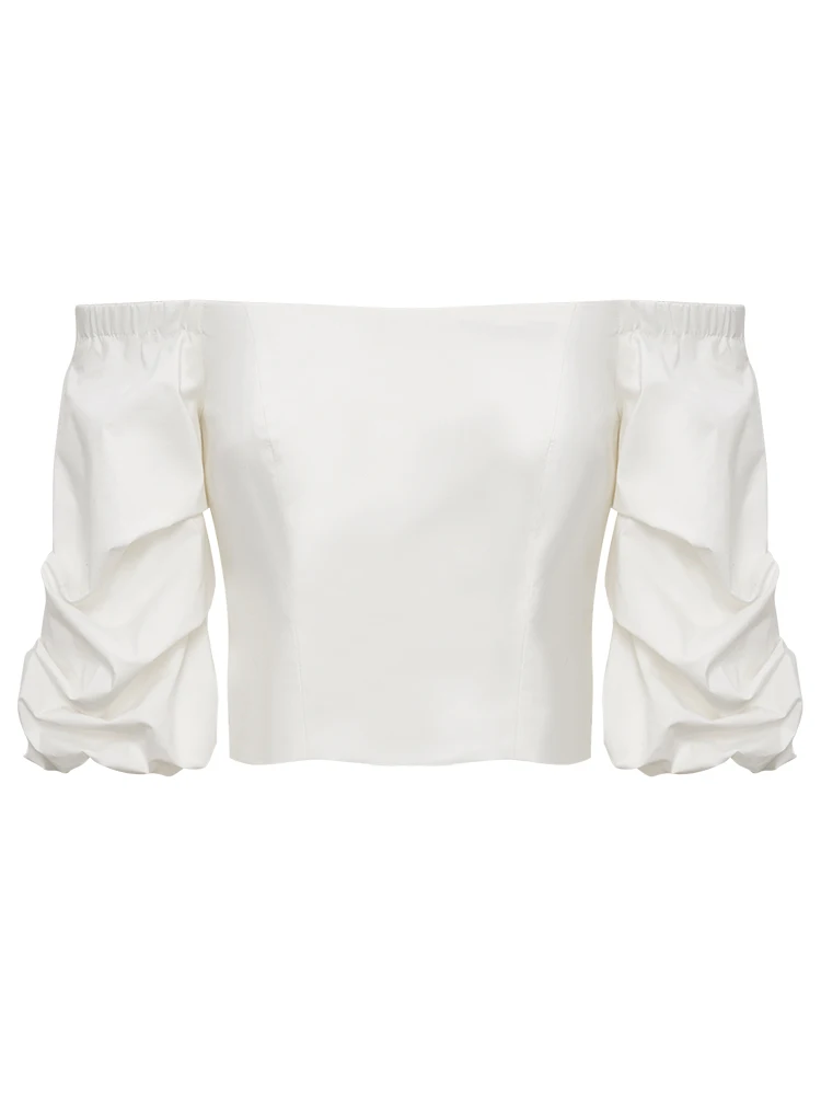 

2021 Summer New Half Sleeve Off-Shoulder Shirt Women's Short Slimming Top Shirts for Women White Blouse Long Sleeve Blouse Polo