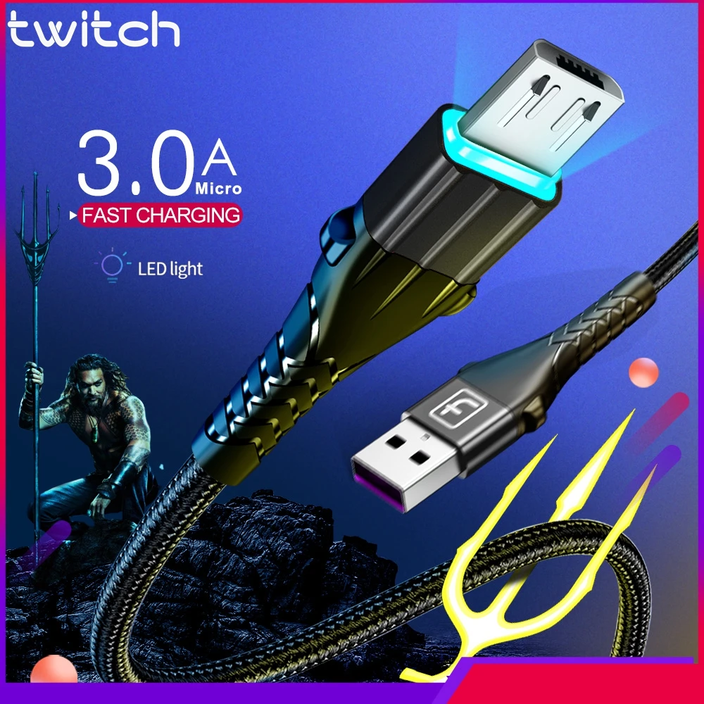 Кабель Micro USB Twitch 3 А 2 м быстрая зарядка 0 кабель для быстрой зарядки и передачи