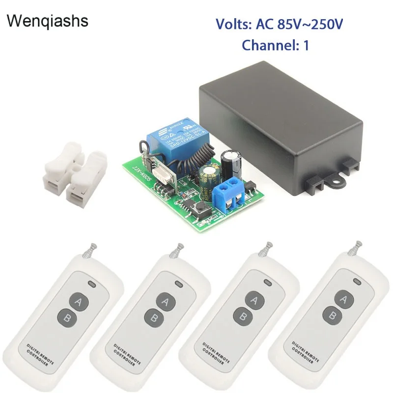 Wenqiashs 433 МГц rf 500 метрового дистанционного Управление выключатель AC 85 ~ 220V 10A 2200W 1 Gang