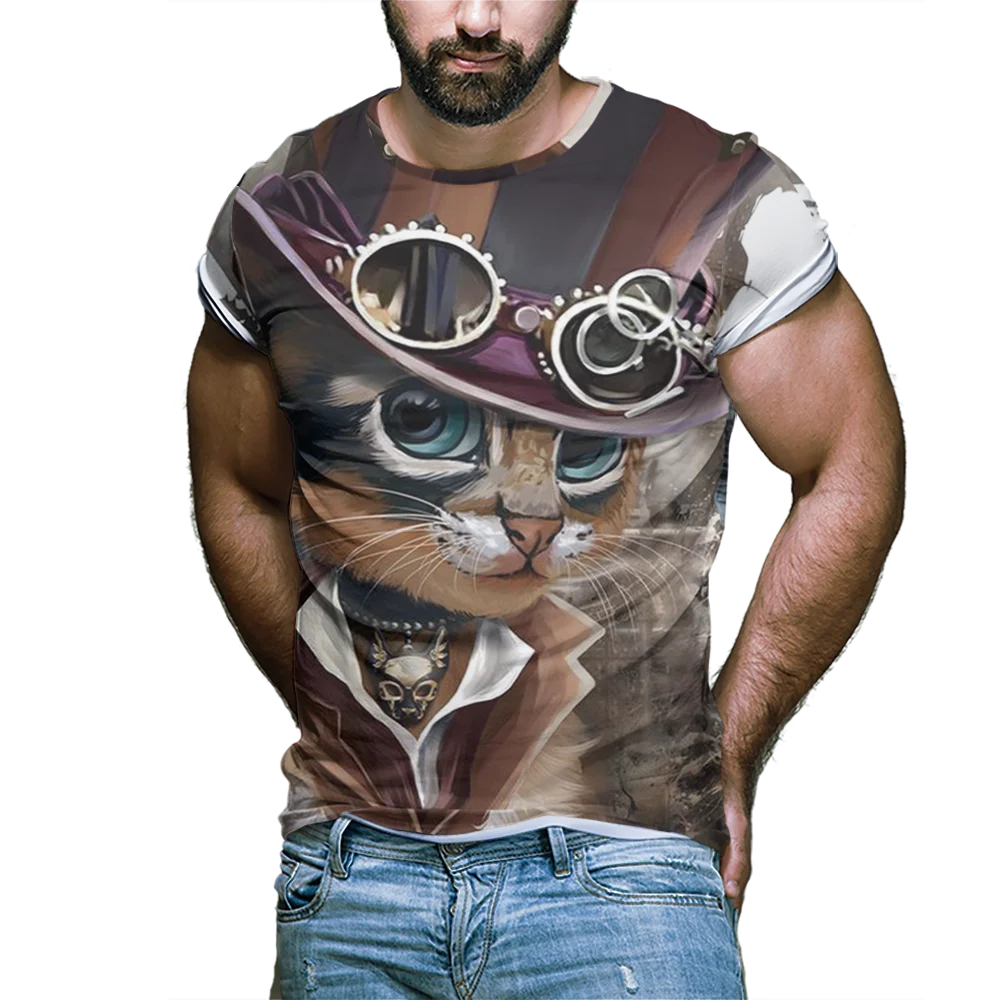 

Men's clothing male t-shirt oversize fashion anime shark pattern cat for men with collar