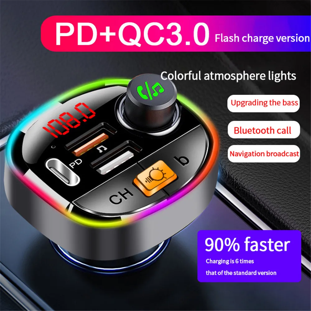

Bluetooth 5.0 Handsfree Fm Transmitter Qc3.0/pd Usb Fast Charger Adapter Aux Modulator Wireless Car Mp3 Player Car Kit