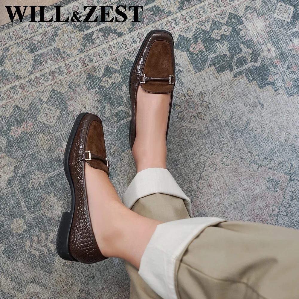 WILL&ZEST Flat Loafers Women Vintage Nursing Luxury Designers Brand Leather Fake Crocodile 2021 New Spring Comfortable Shoes