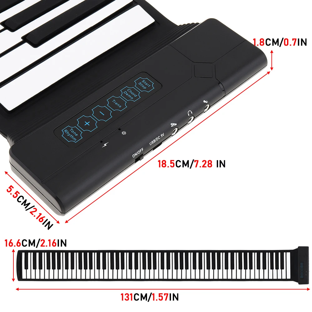 88 Key Electronic Piano Flexible Keyboard USB Portable Collapsible ABS Soft Plastic Silicone Without Horn MIDI Piano