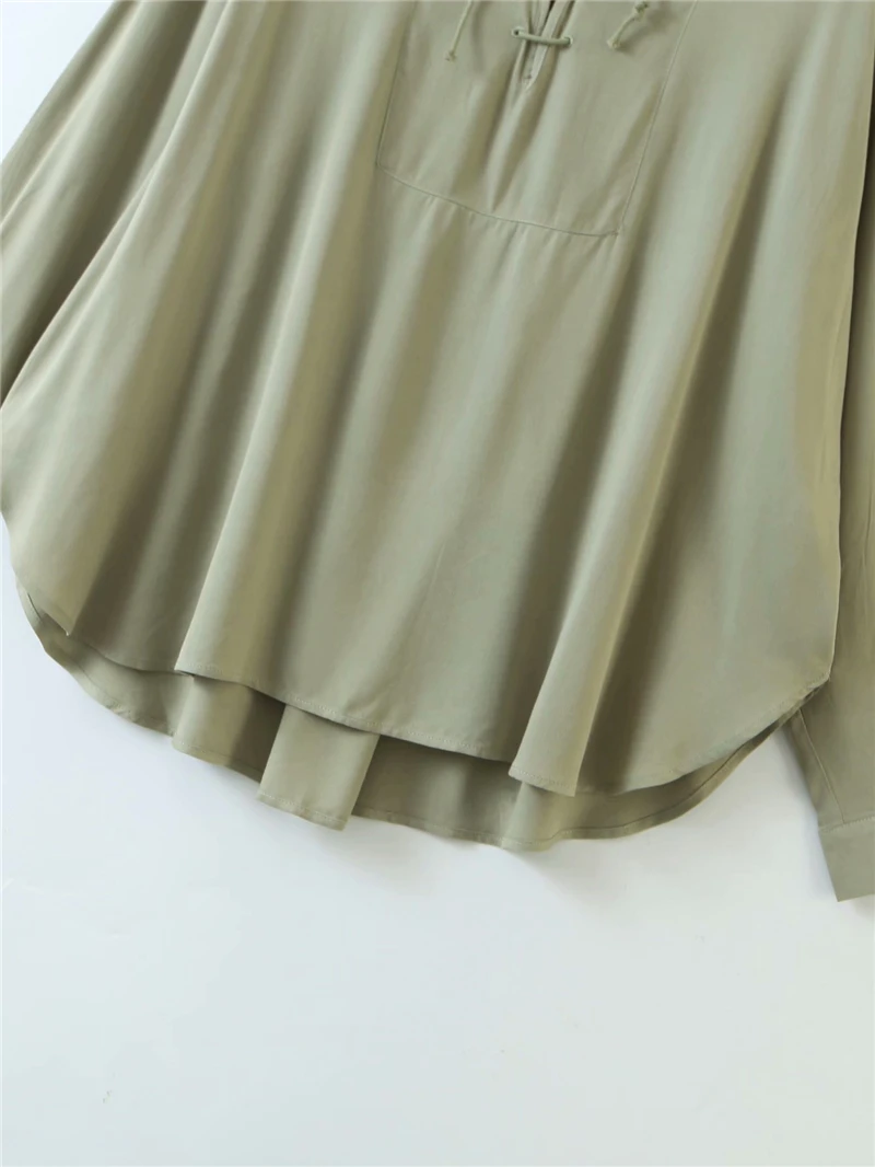 

Ladies V-neck Shirt Female Chic Loose Tops Casual Girls Cotton Louses Streetwear Women Greyish Green Shirts