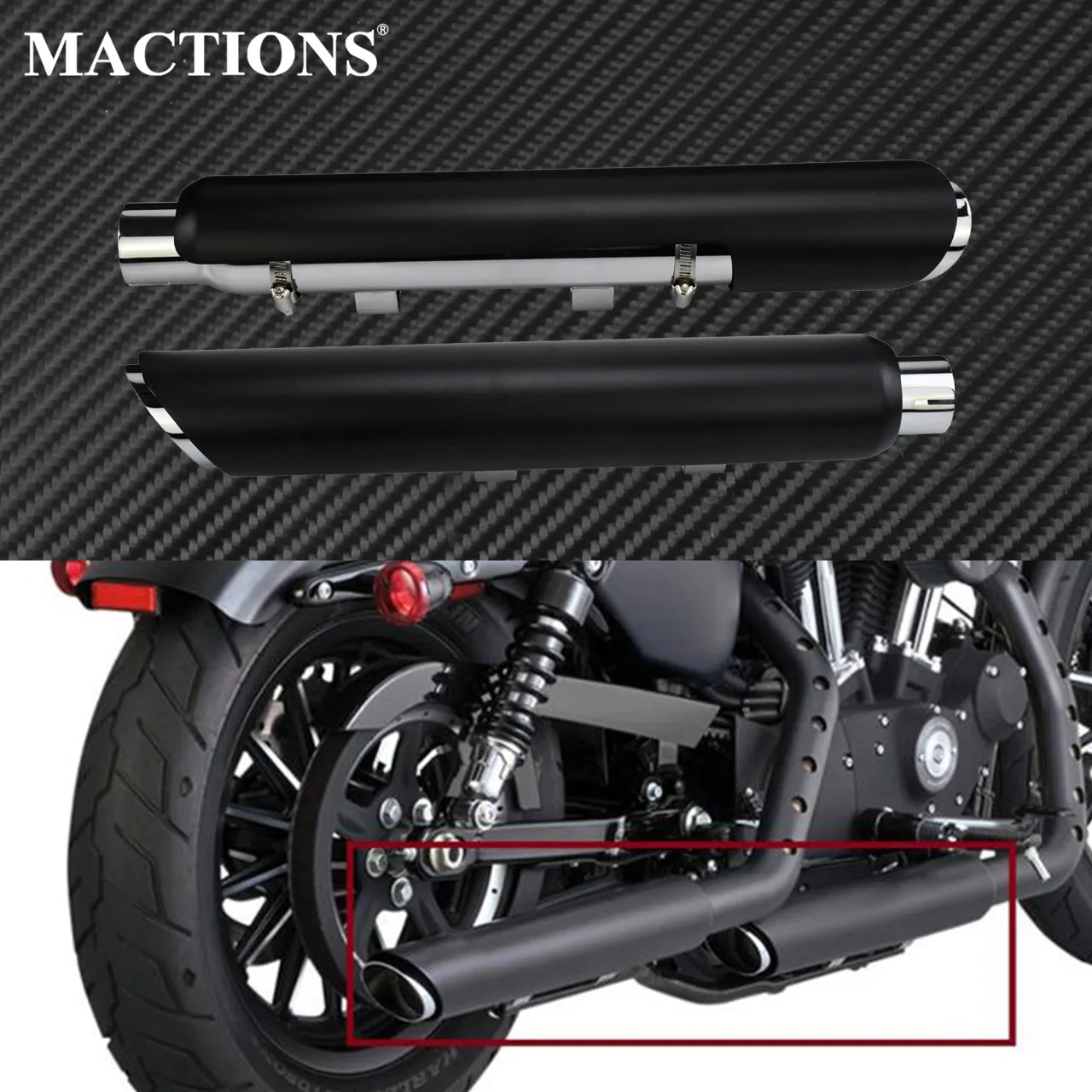 Мотоциклетный черный глушитель выхлопной трубы без шнуровки с тепловым экраном