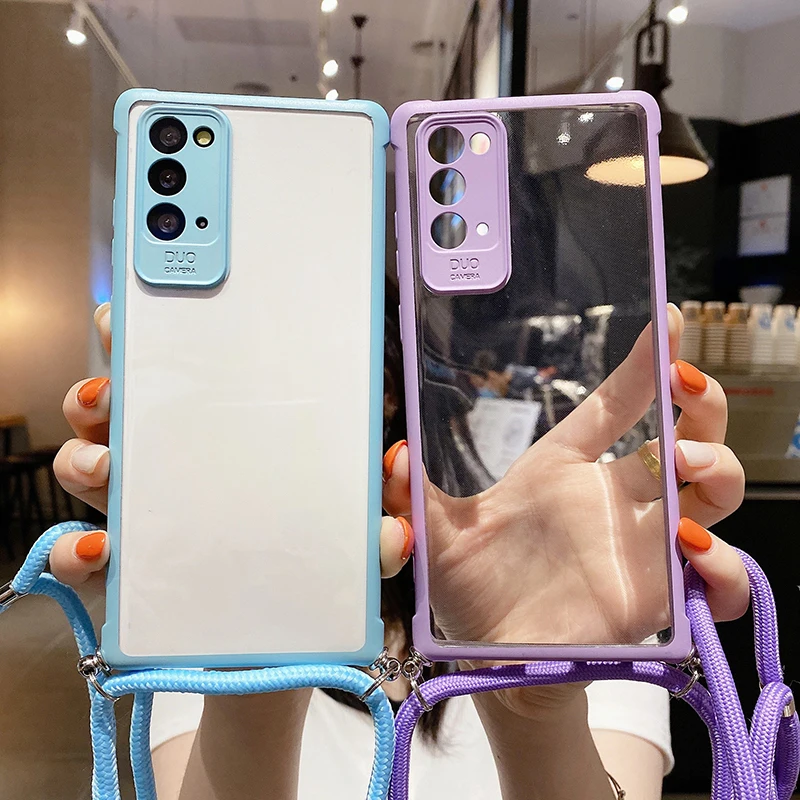 

Luxury Cute Lanyard Silicone Phone Case For Samsung Galaxy S20 FE S10 Plus Note 20 A71 A51 Ultra-thin Necklace Rope Soft Cover