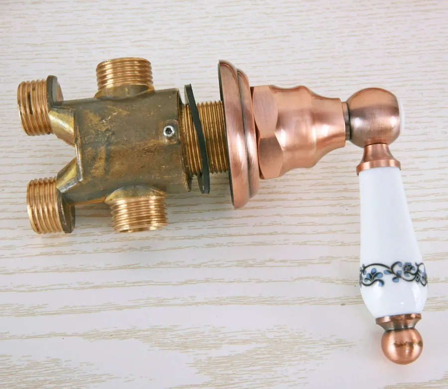 

Antique Red Copper Brass Widespread Deck-Mounted Tub 5 Holes Three Handles Bathroom Tub Sink Basin Faucet Tap Hand Spray mtf224