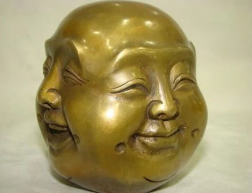 Китайская старинная тибетская латунная статуя Будды на удачу с четырьмя лицами